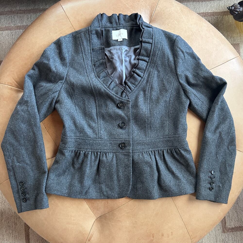 Wool Peplum Jacket Victorian Regency Ruffle Collar Blazer Romantic Grey Women 10